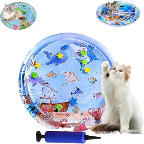 AMOUSDRDR Ocean Breeze Splashland Wassermatte für Katzen und Hunde, verdicktes kühlendes Haustier-Wasserbett, sensorische Spielmatte mit Fischen (C-65 cm) von AMOUSDRDR