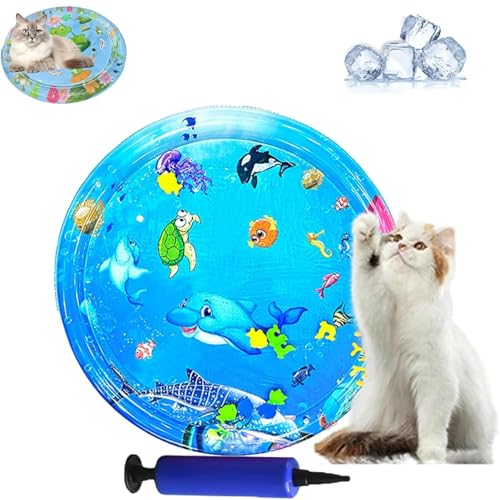 AMOUSDRDR Ocean Breeze Splashland Wassermatte für Katzen und Hunde, verdicktes kühlendes Haustier-Wasserbett, sensorische Spielmatte mit Fischen (D-100 cm) von AMOUSDRDR