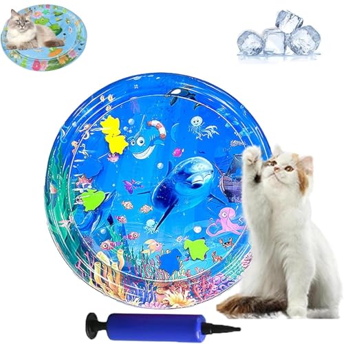 AMOUSDRDR Ocean Breeze Splashland Wassermatte für Katzen und Hunde, verdicktes kühlendes Haustier-Wasserbett, sensorische Spielmatte mit Fischen (D-65 cm) von AMOUSDRDR