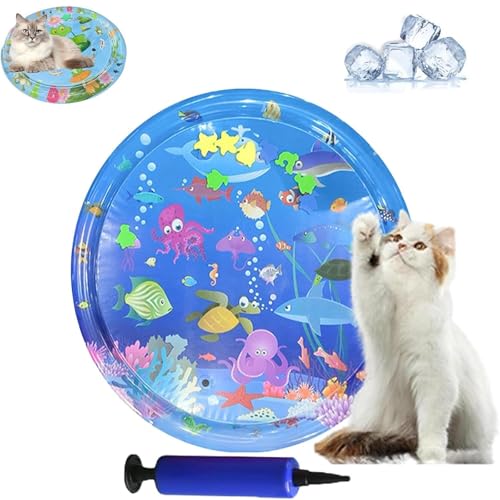 AMOUSDRDR Ocean Breeze Splashland Wassermatte für Katzen und Hunde, verdicktes kühlendes Haustier-Wasserbett, sensorische Spielmatte mit Fischen (E-100 cm) von AMOUSDRDR
