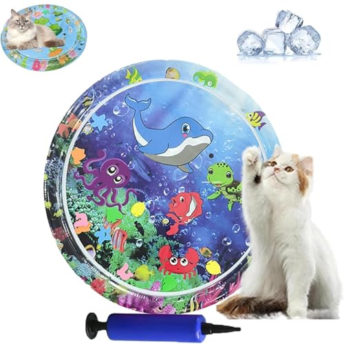 AMOUSDRDR Ocean Breeze Splashland Wassermatte für Katzen und Hunde, verdicktes kühlendes Haustier-Wasserbett, sensorische Spielmatte mit Fischen (G-100 cm) von AMOUSDRDR