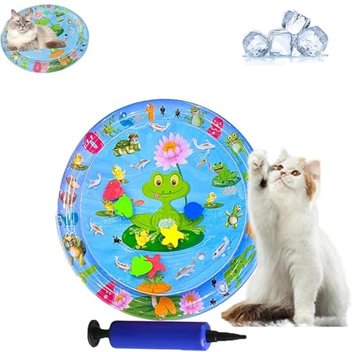 AMOUSDRDR Ocean Breeze Splashland Wassermatte für Katzen und Hunde, verdicktes kühlendes Haustier-Wasserbett, sensorische Spielmatte mit Fischen (G-65 cm) von AMOUSDRDR