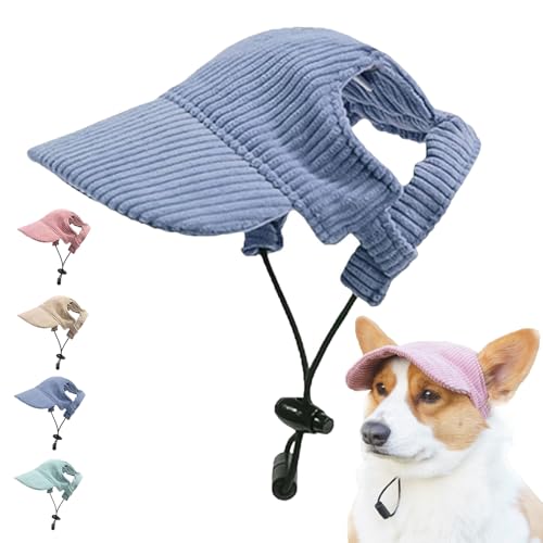Baseballkappe für Hunde, Katzen, Sommer, Strandvisier mit Ohrlöchern, verstellbarer Sonnenschutz für kleine, mittelgroße und große Hunde (Blau, S) von AMOUSDRDR