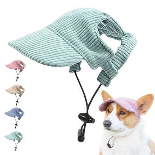 Baseballkappe für Hunde, Katzen, Sommer, Strandvisier mit Ohrlöchern, verstellbarer Sonnenschutz für kleine, mittelgroße und große Hunde (Grün, M) von AMOUSDRDR