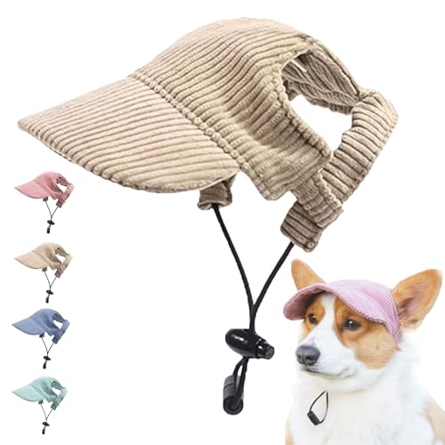 Baseballkappe für Hunde, Katzen, Sommer, Strandvisier mit Ohrlöchern, verstellbarer Sonnenschutz für kleine, mittelgroße und große Hunde (Khaki, S) von AMOUSDRDR