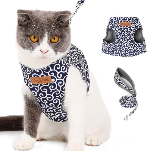 Katzengeschirr und Leine, ausbruchsicher, verstellbar, weich, bequem, Netzgeschirr, gestreift, für kleine Katzen und Kätzchen, Blau, Größe XS Katzengeschirr und Leine, ausbruchsicher, verstellbar, weich, bequem, Netzgeschirr, gestreift, für kleine Katzen und Kätzchen, Blau, Größe XS von AMOUSDRDR