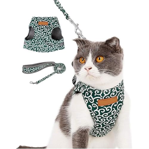 Katzengeschirr und Leine, ausbruchsicher, verstellbar, weich, bequem, Netzgeschirr, gestreift, für kleine Katzen und Kätzchen, Grün, Größe XS Katzengeschirr und Leine, ausbruchsicher, verstellbar, weich, bequem, Netzgeschirr, gestreift, für kleine Katzen und Kätzchen, Grün, Größe XS von AMOUSDRDR