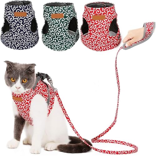 Katzengeschirr und Leine, ausbruchsicher, verstellbar, weich, bequem, Netzgeschirr, gestreift, für kleine Katzen und Kätzchen, Rot, Größe S Katzengeschirr und Leine, ausbruchsicher, verstellbar, weich, bequem, Netzgeschirr, gestreift, für kleine Katzen und Kätzchen, Rot, Größe S von AMOUSDRDR