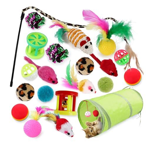 AMSAMOTION 21 Stücke Katzenspielzeug Set Katzentunnel Interaktives Katzen Spielzeug für Kätzchen Federspielzeug Katzenbälle Spielzeugmäuse für Katzen von AMSAMOTION