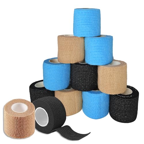 AMSGANK 12 Rollen Selbstklebender Verband, 5cm x 4.5m Non-Woven Selbsthaftende Bandage für Mensch und Tier Elastische Binde Bandage Fixierbinde Haftbandage Selbstklebend für Sport Haustiere von AMSGANK