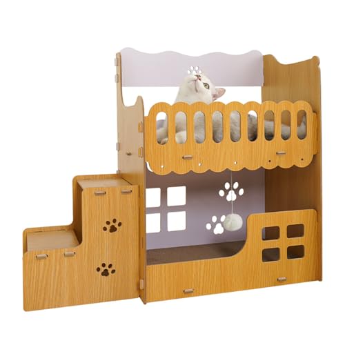 AMYESE Kratzbaum aus Holz – 2 Etagen für Kätzchen, Kratzpappe, Liege, Bett, Kätzchen, kleine Tiere, zum Spielen, Ausruhen, Schlafen, Kratzbaum, langlebiges Brett, unterhält Katzenfreunde und von AMYESE