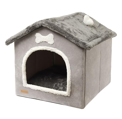 Hundebett Katzenbett Haustierbett Hundebetthaus Für Den Innenbereich, Faltbar, Hundehütte, Zwingerbett, Haustierzelt, Katzenhöhlenbett, Geschlossenes Warmes Plüschschlafen Hundesofa Hundekorb (Color von AMYSTY