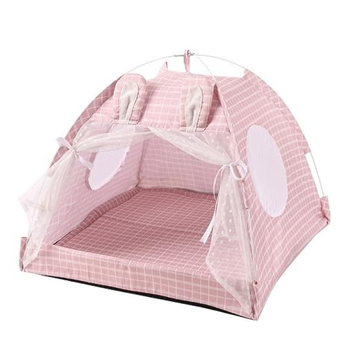 Hundebett Katzenbett Haustierbett Prinzessinnen-Haustierzelt, Kleines Katzen- Und Hundezelt Mit Netzgarn-Design, Tragbare Mini-Tierzelte, Katzenzelthöhle Hundesofa Hundekorb (Color : Pink, Size : 56 von AMYSTY