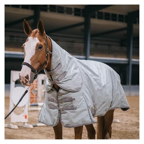 Weidedecken für Pferde Winter， 900Denier wasserdichte, atmungsaktive Pferdedecke mit Fliegenmaske, Pferdedecke, Warmer Halsschutz, Weidedecke, mit Bauchgurten, Standard-Stalldecke(White,145cm) von AMZBNEIDI