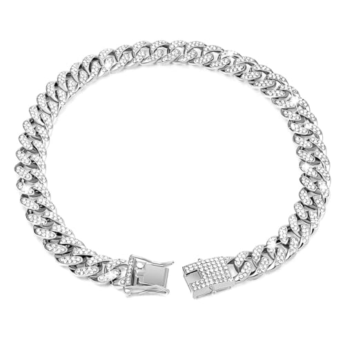 AMZLORD -Strass -Hundekette mit sicherer Schnalle -Modehundkette (Silber 8 Zoll) von AMZLORD