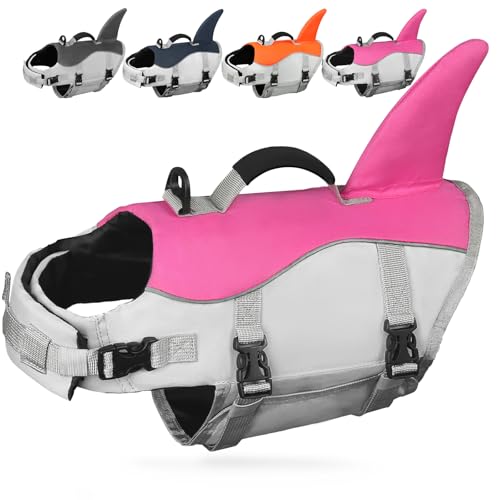 AMZNOVA Hai Schwimmweste Hund Hunde Schwimmweste Hunde Schwimmwesten Schwimmhilfe Hundeschwimmweste Rettungsweste für Schwimmhilfe Hai Auftrieb Flosse XL Rosa von AMZNOVA