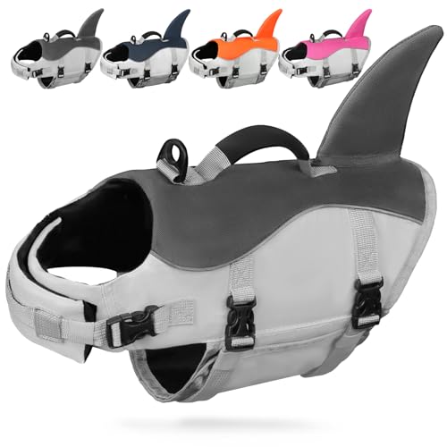 AMZNOVA Hai Schwimmweste Hund Hundeschwimmweste Hund Rettungsweste Schwimmwesten Schwimmhilfe für Schwimmhilfe Hai Auftrieb Flosse XS Grau von AMZNOVA