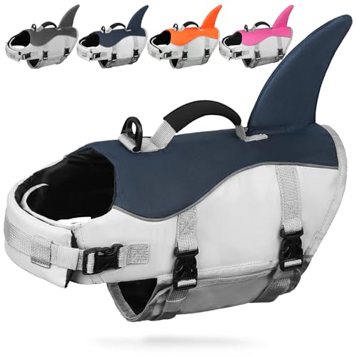 AMZNOVA Hai Schwimmweste Hund Hundeschwimmweste Hund Rettungsweste Schwimmwesten Schwimmhilfe für Schwimmhilfe Hai Auftrieb Flosse XS Majolikablau von AMZNOVA