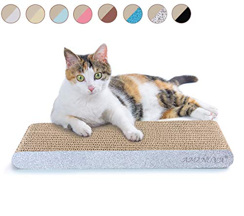 AMZNOVA Kratzbrett für Katzen, Recycelbar Kratzpad, Wellpappe Kratzmatten Kratzlounge Kratzspielzeug mit Katzenminze, Schmal-43.2x17.8cm, Glitter Silver von AMZNOVA