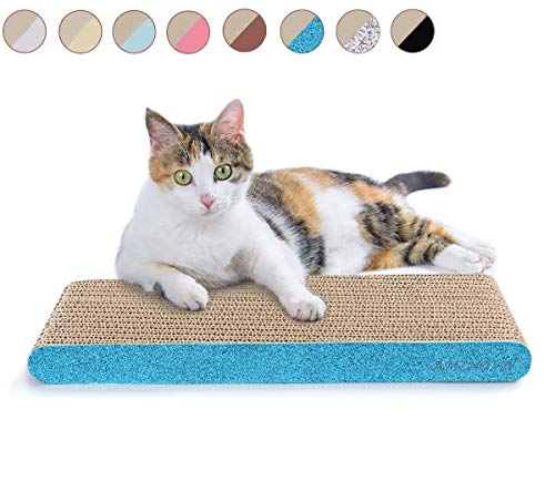 AMZNOVA Kratzbrett für Katzen, Recycelbar Kratzpad, Wellpappe Kratzmatten Kratzlounge Kratzspielzeug mit Katzenminze, Schmal-43.2x17.8cm, Glitzer Blau von AMZNOVA