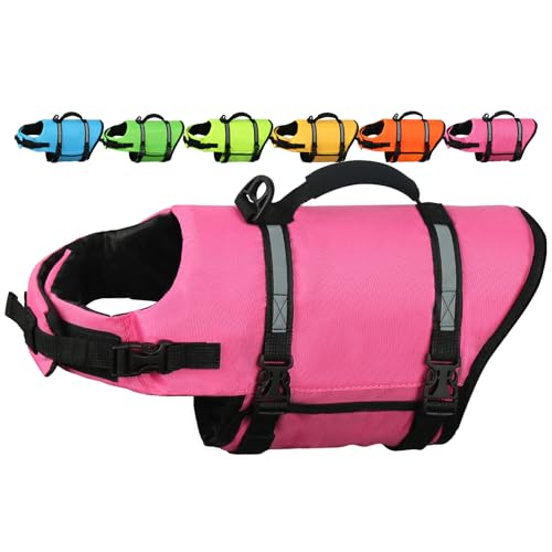 AMZNOVA Rip Stop Schwimmweste Hund Hunde Schwimmweste Schwimmhilfe Schwimmwesten Hundeschwimmweste Rettungsweste für Schwimmhilfe Auftrieb M Rosa von AMZNOVA