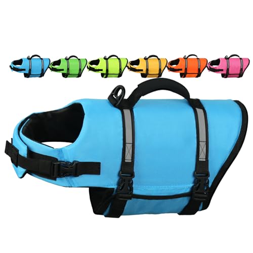 AMZNOVA Rip Stop Schwimmweste Hund Hunde Schwimmweste Schwimmhilfe Schwimmwesten Hundeschwimmweste Rettungsweste für Schwimmhilfe Auftrieb S Blau von AMZNOVA