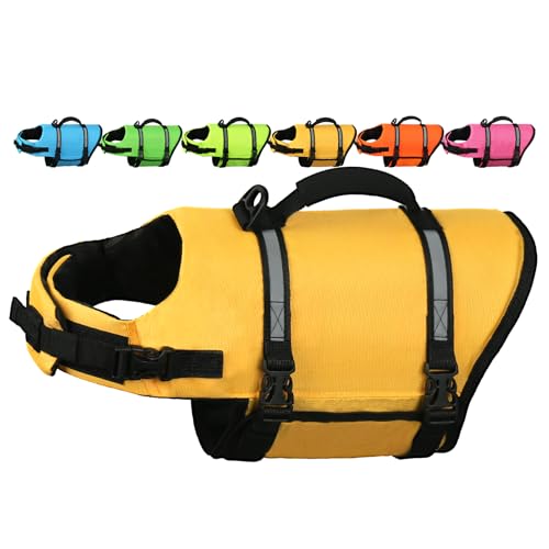 AMZNOVA Rip Stop Schwimmweste Hund Hunde Schwimmweste Schwimmhilfe Schwimmwesten Hundeschwimmweste Rettungsweste für Schwimmhilfe Auftrieb XL Gelb von AMZNOVA