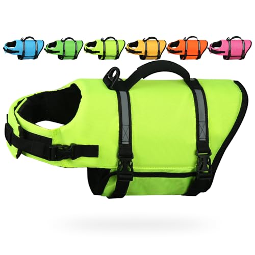 AMZNOVA Rip Stop Schwimmweste Hund Hunde Schwimmweste Schwimmhilfe Schwimmwesten Hundeschwimmweste Rettungsweste für Schwimmhilfe Auftrieb XS Leuchtend Gelb von AMZNOVA