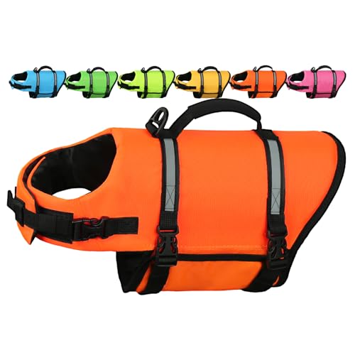 AMZNOVA Rip Stop Schwimmweste Hund Hunde Schwimmweste Schwimmhilfe Schwimmwesten Hundeschwimmweste Rettungsweste für Schwimmhilfe Auftrieb XS Leuchtend Orange von AMZNOVA