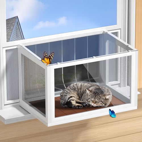 Katzen-Fensterkasten Catio, Outdoor-Katzengehege mit transparenten Paneelen, Netzseiten und PVC-Vorhang, universelle Fensterstange für Fenster 63,5 cm – 109,2 cm, Fensterkatio zum Sonnenbaden Katzen-Fensterkasten Catio, Outdoor-Katzengehege mit transparenten Paneelen, Netzseiten und PVC-Vorhang, universelle Fensterstange für Fenster 63,5 cm – 109,2 cm, Fensterkatio zum Sonnenbaden von AMZOSS