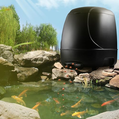 AMZTEMU 10L Automatic Fishfeeder, Fish Feeder Futterautomat, Auto-Teich-Fischfutterspender, Automatischer Futterspender für Teichfische für den Außenbereich, Koi-Fische -batteriebetrieben von AMZTEMU