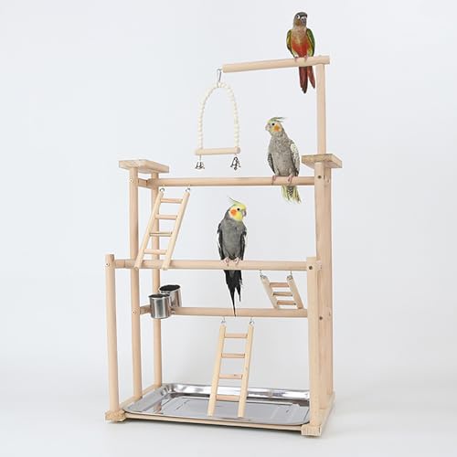 AMZTEMU Bird Playground Wood, Parrot Playstand, Spielzeug, käfig, Spielplatz, Nymphensittich Spielzeug, Vogelspielzeug, schaukel(44 * 31 * 79CM) von AMZTEMU
