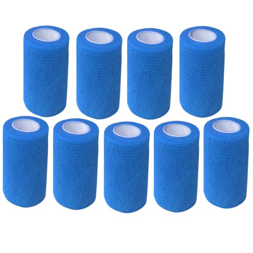 ANAMPION Selbstklebender Verband 9Rollen, 7.5cmx4.5m Non-Woven Selbsthaftende Bandage für Mensch und Tier, Flexibel Elastische Binde für Sport,Haustiere (Blau) von ANAMPION