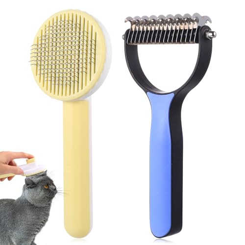 2 Stück Hundebürste Unterwolle Bürste, Katzenbürste Langhaar Kurzhaar, Selbstreinigende Haustierbürste, Einem Knopf Katzenhaarbürste Langhaar, Doppelseitige Zupfbürste Fellbürste für Katzen Hunde 2 Stück Hundebürste Unterwolle Bürste, Katzenbürste Langhaar Kurzhaar, Selbstreinigende Haustierbürste, Einem Knopf Katzenhaarbürste Langhaar, Doppelseitige Zupfbürste Fellbürste für Katzen Hunde von ANBEEISS