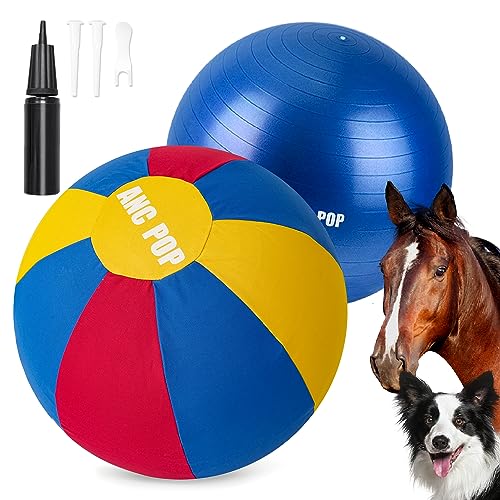 ANC POP Herding Ball für Hunde Pferd & Abdeckung, 63,5 cm, Ball für Pferde, groß mit Handpumpe zum Spielen, Pferdespielzeug für Pferdestand, Rot und Blau und Gelb von ANC POP