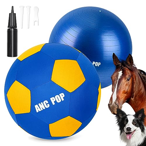 ANC POP Herding Ball für Hunde Pferdeball & Ballabdeckung 63,5 cm Ball für Pferde groß mit Handpumpe zum Spielen Herding Ball Herding Ball Pferde Spielzeug für Pferde Stall, Blau und Gelb von ANC POP