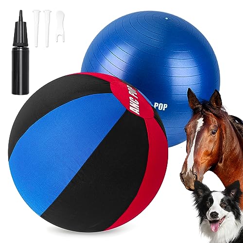 ANC POP Herding Ball für Hunde Pferdeball & Ballabdeckung 63,5 cm Ball für Pferde groß mit Handpumpe zum Spielen Herding Ball Herding Ball Pferde Spielzeug für Pferde Stall, Rot und Blau und Schwarz von ANC POP