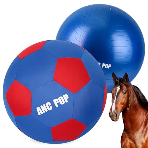 ANC POP Herding Ball für Pferde, 101,6 cm, Anti-Burst, riesiger Fußball, Spielzeug für Pferde mit Abdeckung, Blau und Rot von ANC POP