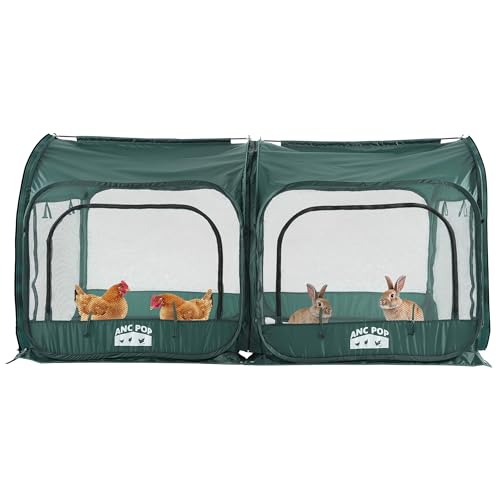 ANC POP Tragbares Hühnergehege, Pop-Up-Hühnerzelt für Kleintiere, Outdoor-Gartennetz mit 3 Türen und Handtasche, einfach zu installieren und aufzubewahren, Grün (80 x 40 x 45 cm), 2 Stück von ANC POP