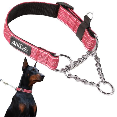 ANDA Martingale Halsband für Hunde, Verstellbar mit Reflektierender Edelstahlkette, Kein Ziehen, Ausbruchsicheres Trainingshalsband für Mittlere und Große Rassen (Rot, Groß) von ANDA