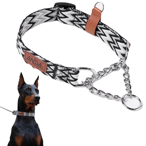 ANDA Martingale Halsband für Hunde, Verstellbar mit Reflektierender Edelstahlkette, Kein Ziehen, Ausbruchsicheres Trainingshalsband für mittlere und große Rassen (Chevron Black Chain Style, Medium) von ANDA