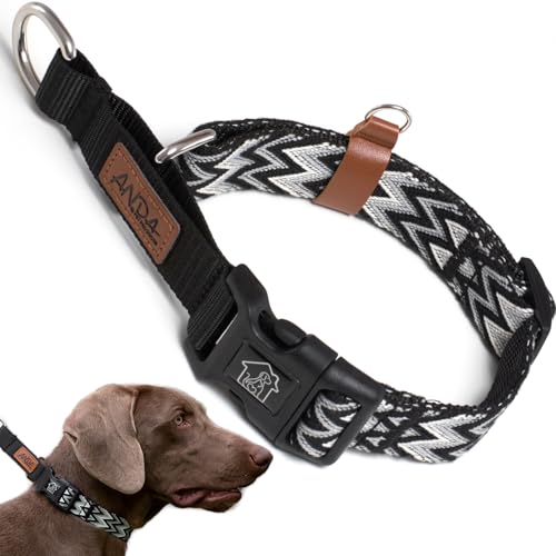ANDA Martingale Halsband für Hunde, doppellagiges Verbundmaterial mit Schnalle, kein Ziehen, Trainingshalsband für einfache Kontrolle ohne Würgen (Chevron-Schwarz, Größe L) von ANDA