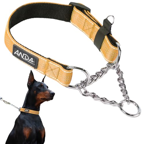 ANDA Martingale Hundehalsband, reflektierendes weiches Nylon, robuste Edelstahlkette für mittelgroße und große Hunde, Training und Spazierengehen (Orange, L) von ANDA