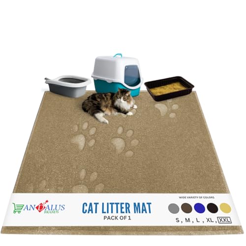 ANDALUS Premium Katzenstreu Matte 1er Pack 100% Wasserdicht mit Rutschfester Rückseite der Katzentoilettenmatte - Weich zu Kitty Pfoten & Leicht zu Reinigen Katzenmatten für Streu - Beige, Jumbo von ANDALUS BRANDS