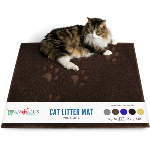 Andalus Große Katzenstreu Matte, 1 Stück - Wasserdicht, Rutschfest & Leicht zu Reinigen Katzenklo Matte für Extra Effiziente Haustierstreu Fangen Braun (30" X 18") von ANDALUS BRANDS