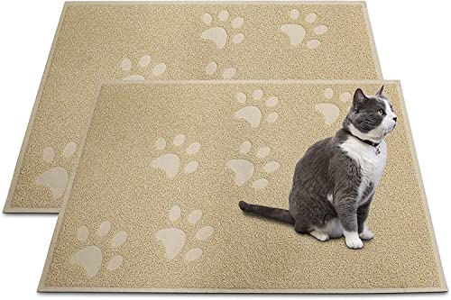 Andalus Große Katzenstreu Matte, 2 Stück - Wasserdicht, Rutschfest & Leicht zu Reinigen Katzenklo Matte für Extra Effiziente Haustierstreu Fangen Beige (30" X 18") von ANDALUS BRANDS