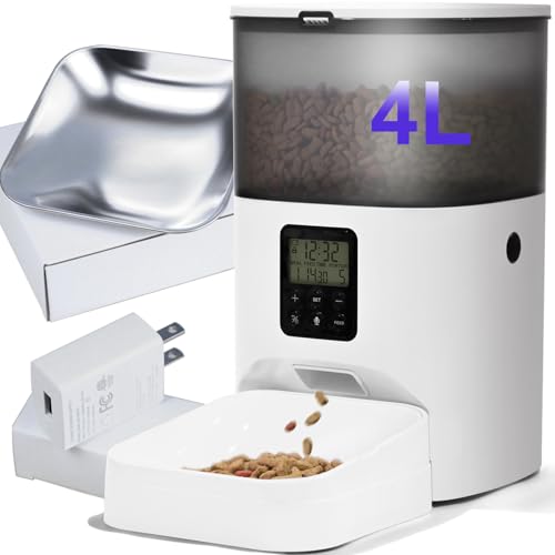 4L Katzenfutterspender mit 10s Voice Recorder, Automatischer Katzenfutterspender Pet Feeder bis zu 8 Mahlzeiten pro Tag, Zeitgesteuerter Futterspender mit Trockenfutter versiegeltem Ring von ANDOLL HOME