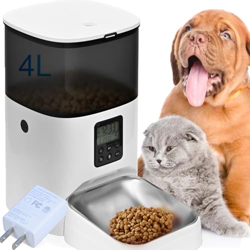 4L Katzenfutterspender mit 10s Voice Recorder, Pet Feeder bis zu 8 Mahlzeiten pro Tag, Automatischer Katzenfutterspender zeitgesteuert mit Trockenfutter versiegeltem Ring von ANDOLL HOME