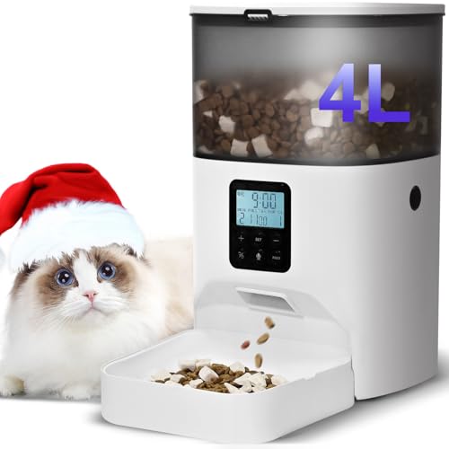 ANDOLL HOME Automatischer Katzenfutterspender, Katzenfutterspender mit 10s Sprachaufzeichnung, Haustier-Futterspender bis zu 8 Mahlzeiten pro Tag, Zeitgesteuerter Katzenfutterspender mit versiegeltem von ANDOLL HOME