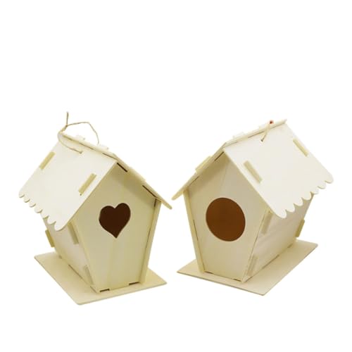ANDRESLAD 2 Stück Holz Vogelhaus Deko Miniatur Nistkasten zum Bemalen DIY Holz bastelset Herz Rundform Langlebige Holzdekoration für Zuhause Büro Hochzeit und Gartenverschönerung von ANDRESLAD